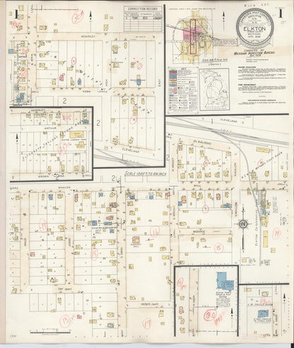 Sanborn Fire Insurance Map from Elkton, Huron County, Michigan (1939), Sheet #0001 - Historic Sanborn Fire Insurance Map Print, vintage old map wall art, antique decor, genealogy gift, Michigan Michigan map