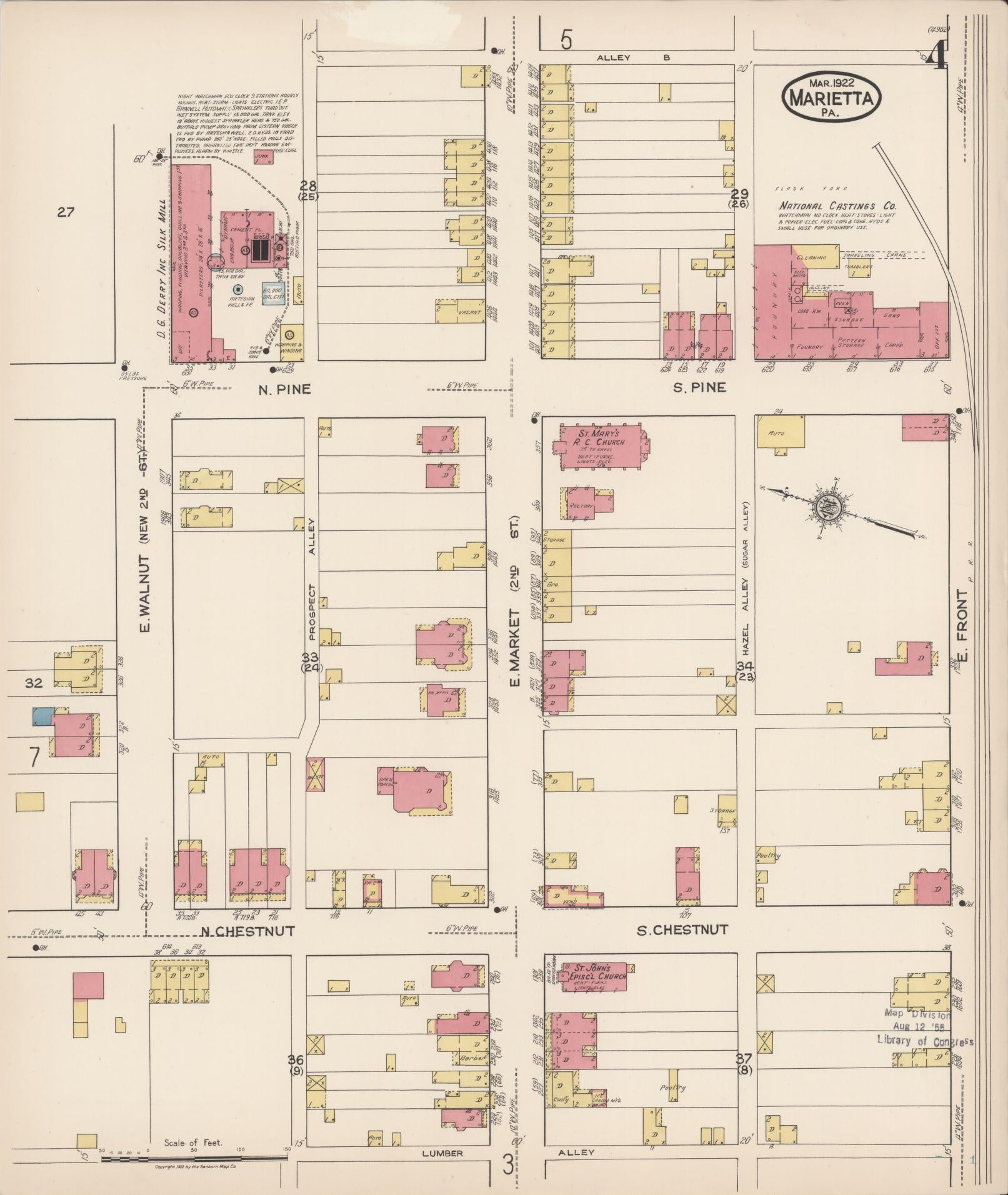 Sanborn Fire Insurance Map from Marietta, Lancaster County, Pennsylvania (1922), Sheet #0004 - Historic Sanborn Fire Insurance Map Print, vintage old map wall art, antique decor, genealogy gift, Pennsylvania Pennsylvania map