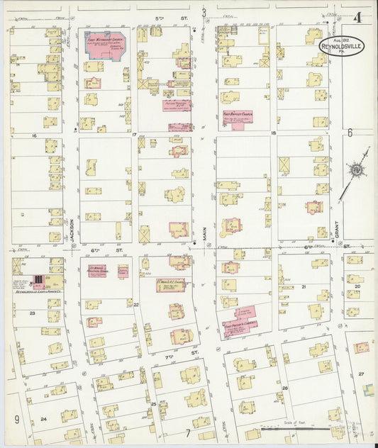 Sanborn Fire Insurance Map from Reynoldsville, Jefferson County, Pennsylvania (1912), Sheet #0004 - Historic Sanborn Fire Insurance Map Print, vintage old map wall art, antique decor, genealogy gift, Pennsylvania Pennsylvania map
