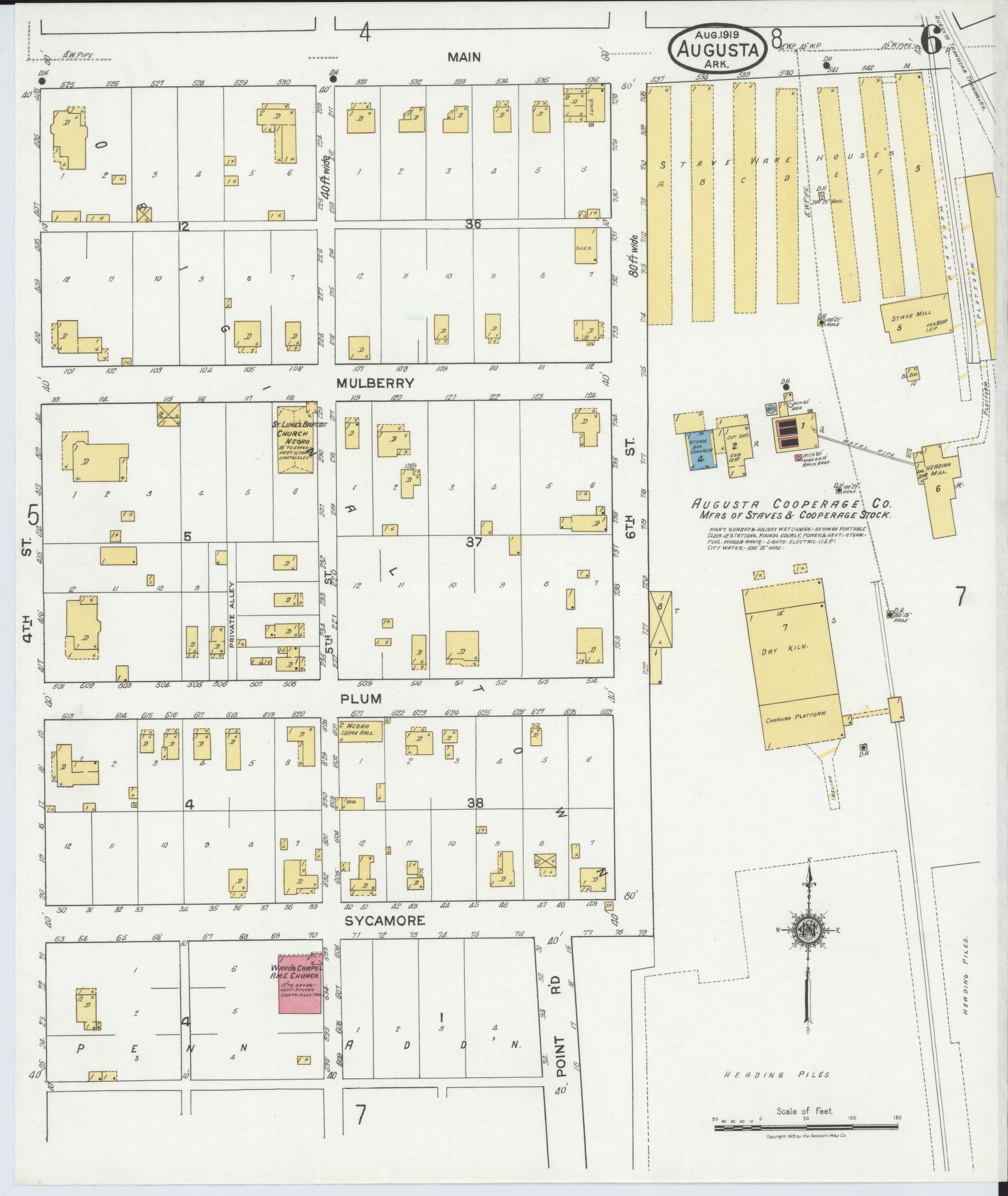 Sanborn Fire Insurance Map from Augusta, Woodruff County, Arkansas (1919), Sheet #0006 - Historic Sanborn Fire Insurance Map Print, vintage old map wall art, antique decor, genealogy gift, Arkansas Arkansas map