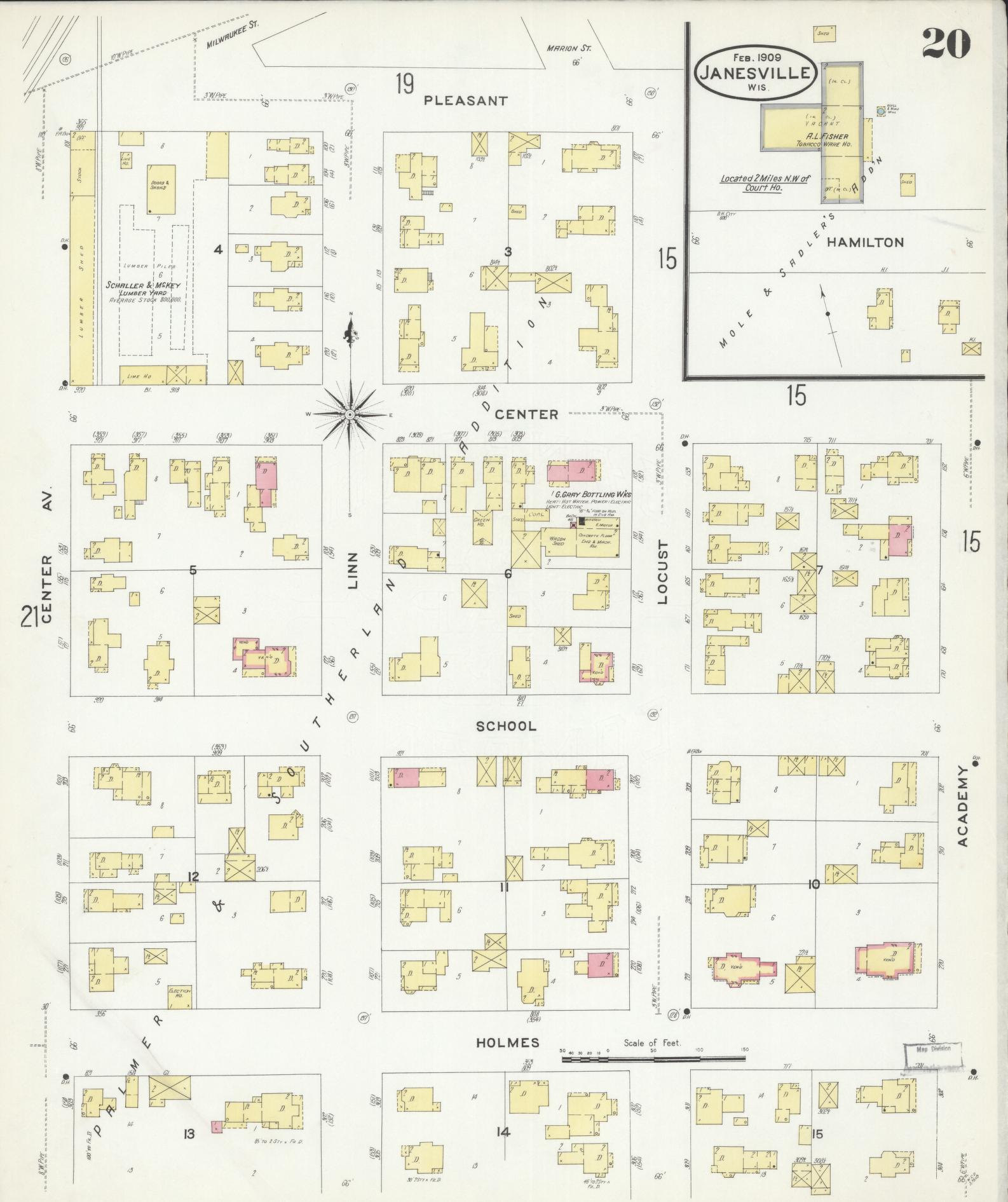 Sanborn Fire Insurance Map from Janesville, Rock County, Wisconsin (1909), Sheet #0020 - Complete Map Set gallery image, historic Sanborn map, vintage wall art, Wisconsin Wisconsin