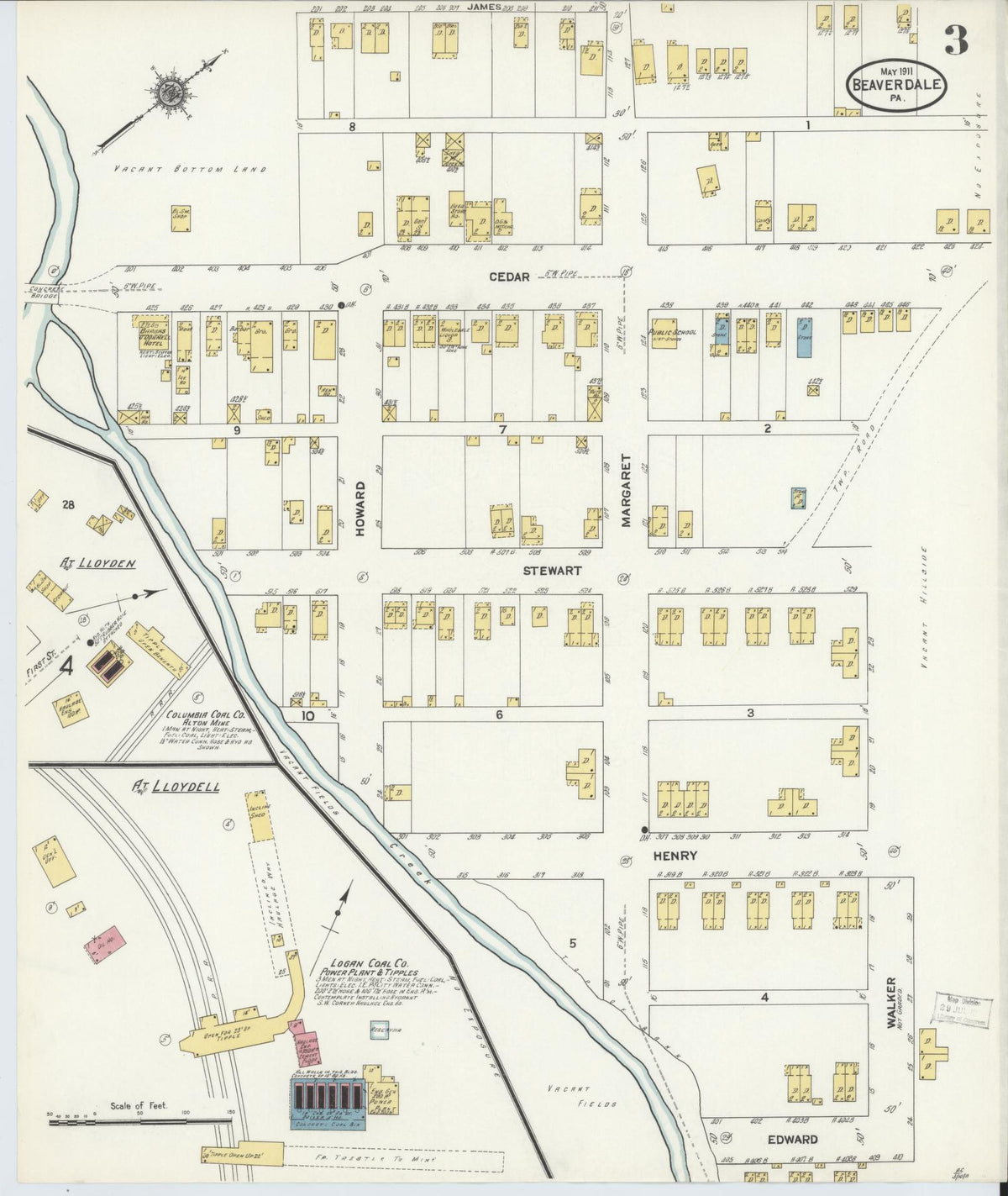 Sanborn Fire Insurance Map from Beaverdale, Cambria County, Pennsylvania (1911), Sheet #0003 - Complete Map Set gallery image, historic Sanborn map, vintage wall art, Pennsylvania Pennsylvania