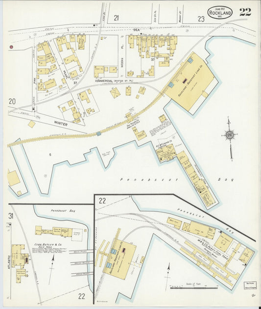Sanborn Fire Insurance Map from Rockland, Knox County, Maine (1912), Sheet #0022 - Historic Sanborn Fire Insurance Map Print, vintage old map wall art, antique decor, genealogy gift, Maine Maine map