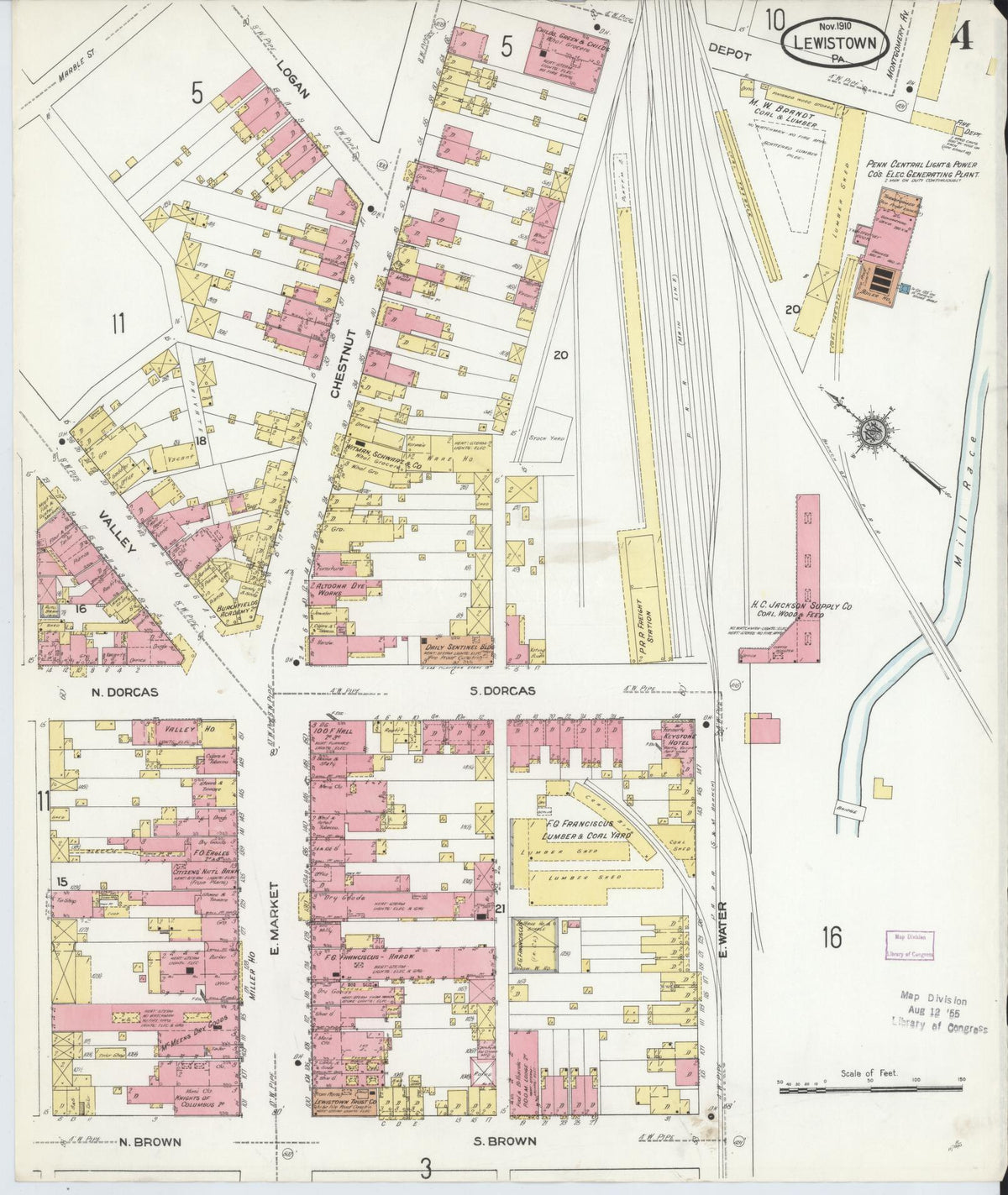 Sanborn Fire Insurance Map from Lewistown, Mifflin County, Pennsylvania (1910), Sheet #0004 - Complete Map Set gallery image, historic Sanborn map, vintage wall art, Pennsylvania Pennsylvania