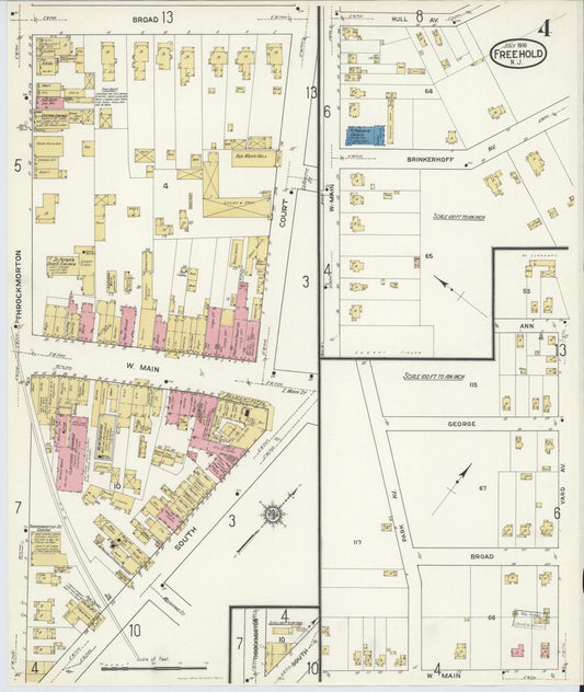 Sanborn Fire Insurance Map from Freehold, Monmouth County, New Jersey (1916), Sheet #0004 - Historic Sanborn Fire Insurance Map Print, vintage old map wall art, antique decor, genealogy gift, New Jersey New Jersey map