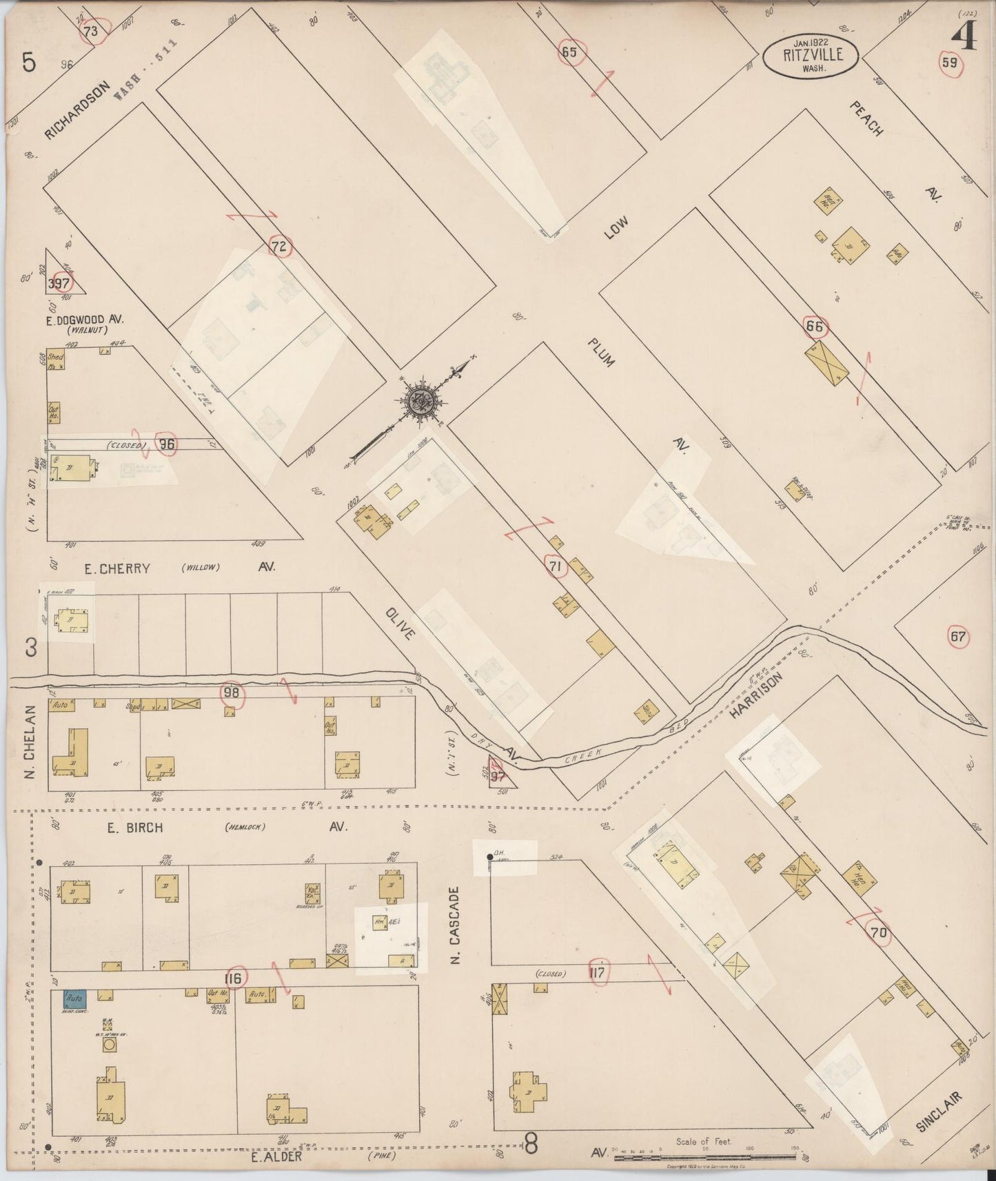Sanborn Fire Insurance Map from Ritzville, Adams County, Washington (1939), Sheet #0004 - Complete Map Set gallery image, historic Sanborn map, vintage wall art, Washington Washington