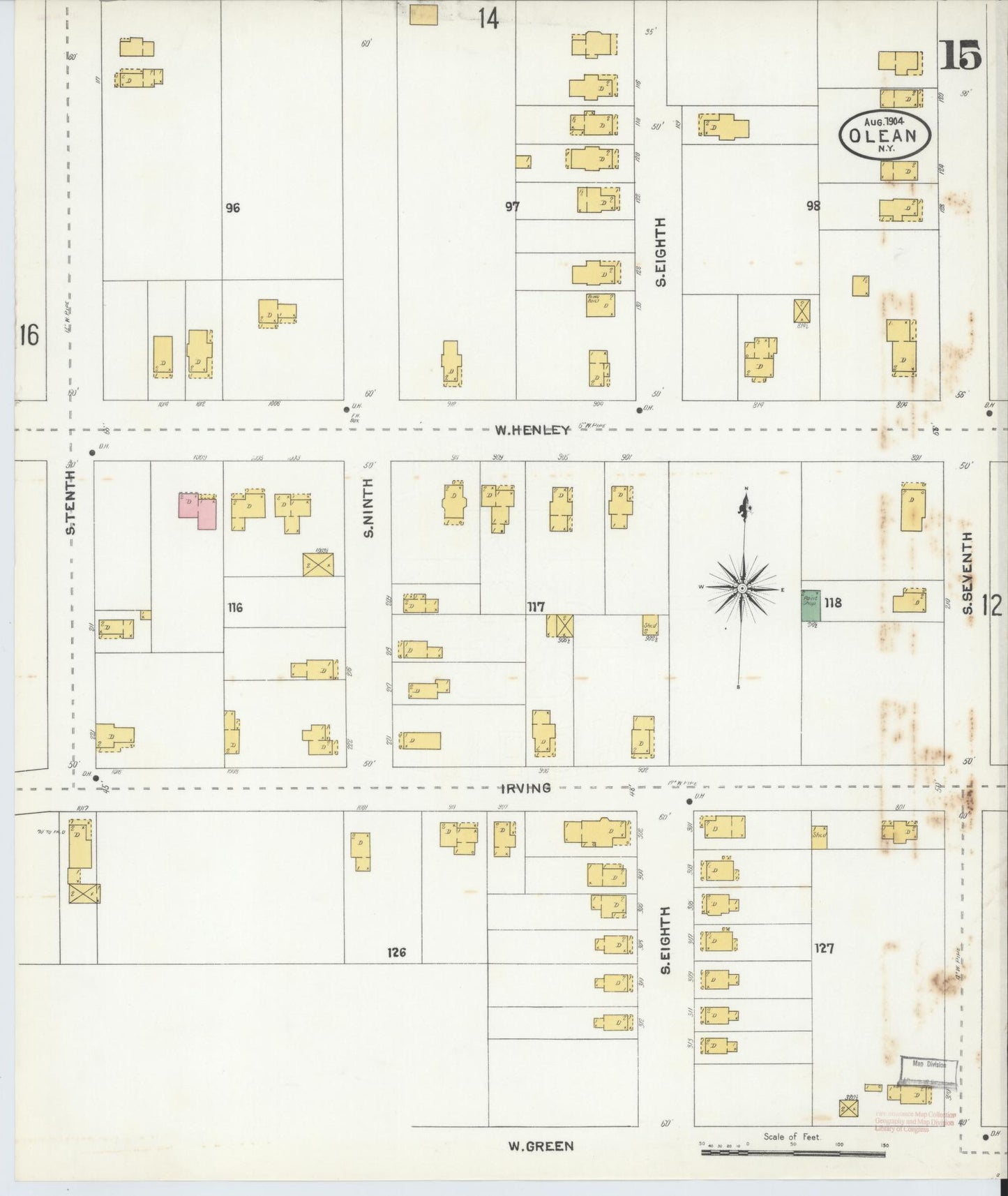 Sanborn Fire Insurance Map from Olean, Cattaraugus County, New York (1904), Sheet #0015 - Complete Map Set gallery image, historic Sanborn map, vintage wall art, New York New York