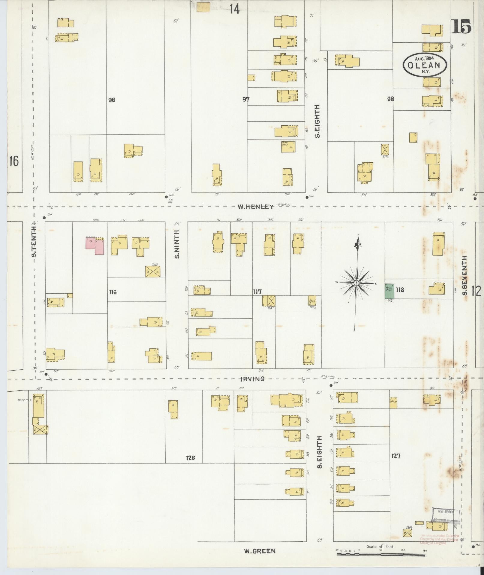 Sanborn Fire Insurance Map from Olean, Cattaraugus County, New York (1904), Sheet #0015 - Complete Map Set gallery image, historic Sanborn map, vintage wall art, New York New York