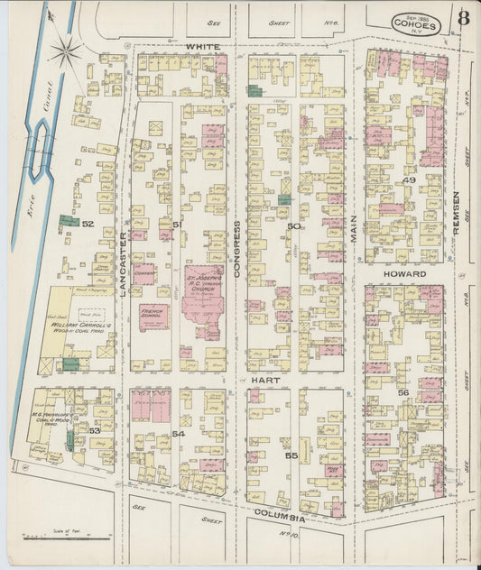 Sanborn Fire Insurance Map from Cohoes, Albany County, New York (1885), Sheet #0008 - Historic Sanborn Fire Insurance Map Print, vintage old map wall art, antique decor, genealogy gift, New York New York map