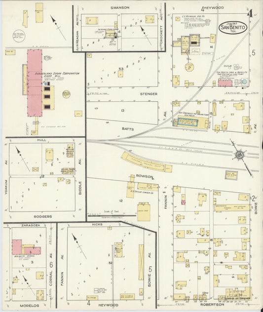 Sanborn Fire Insurance Map from San Benito, Cameron County, Texas (1917), Sheet #0004 - Historic Sanborn Fire Insurance Map Print, vintage old map wall art, antique decor, genealogy gift, Texas Texas map