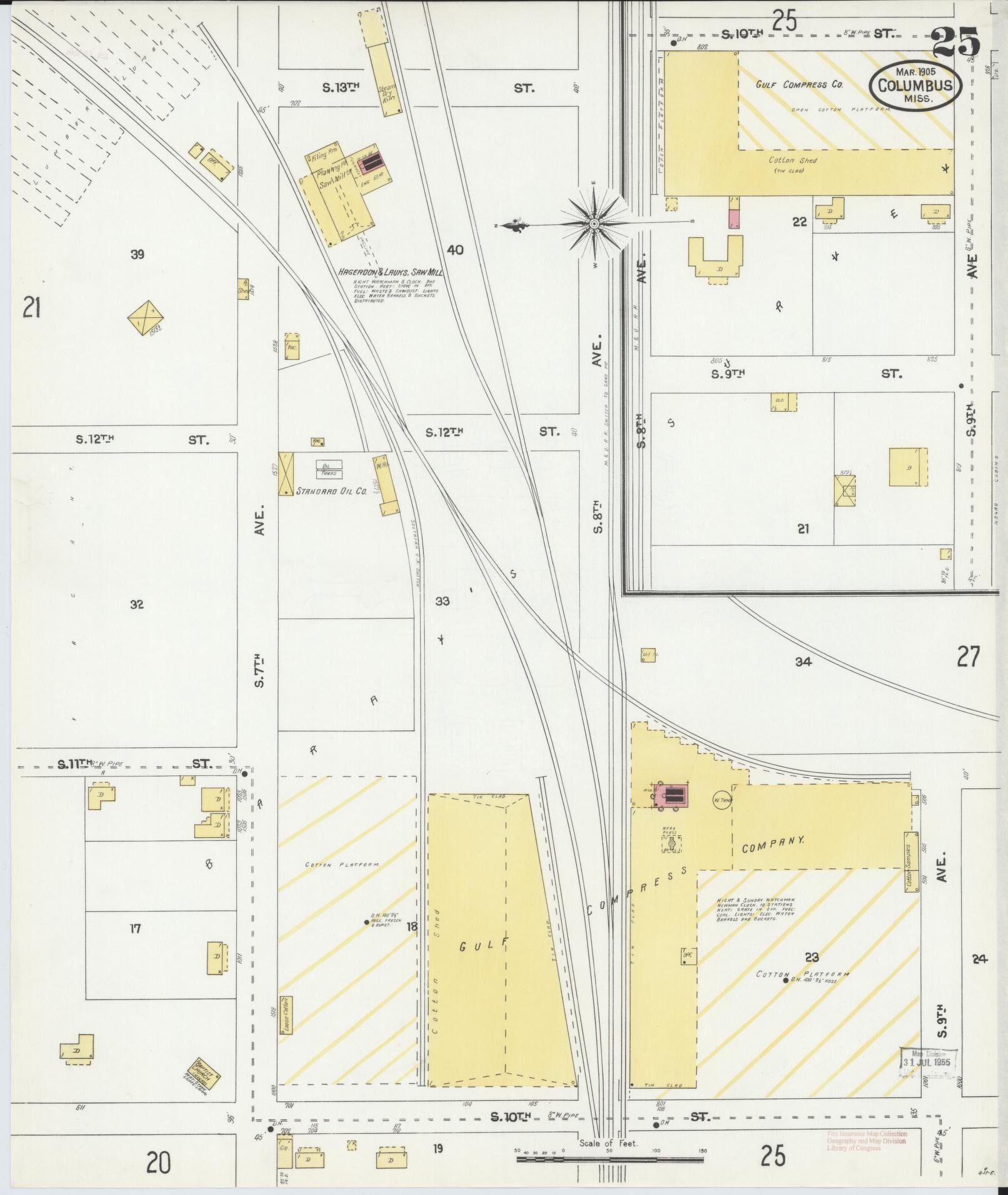 Sanborn Fire Insurance Map from Columbus, Lowndes County, Mississippi (1905), Sheet #0025 - Complete Map Set gallery image, historic Sanborn map, vintage wall art, Mississippi Mississippi