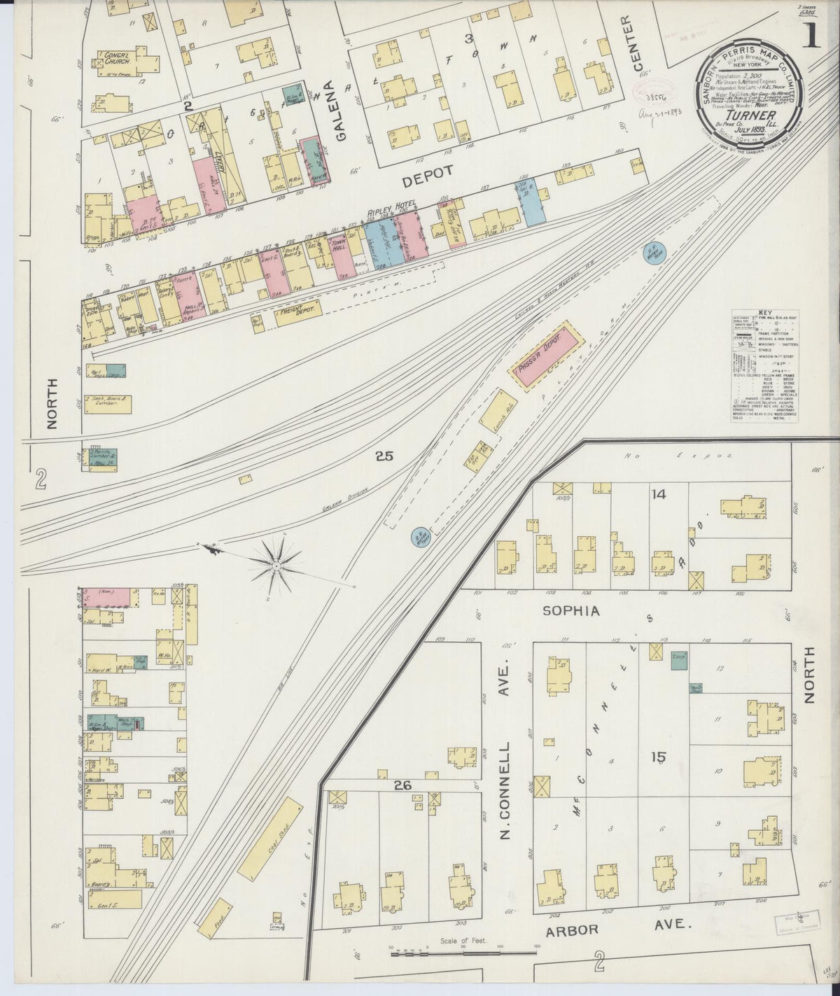 Sanborn Fire Insurance Map from Turner, Du Page County, Illinois (1893), Sheet #0001 - Complete Map Set gallery image, historic Sanborn map, vintage wall art, Illinois Illinois