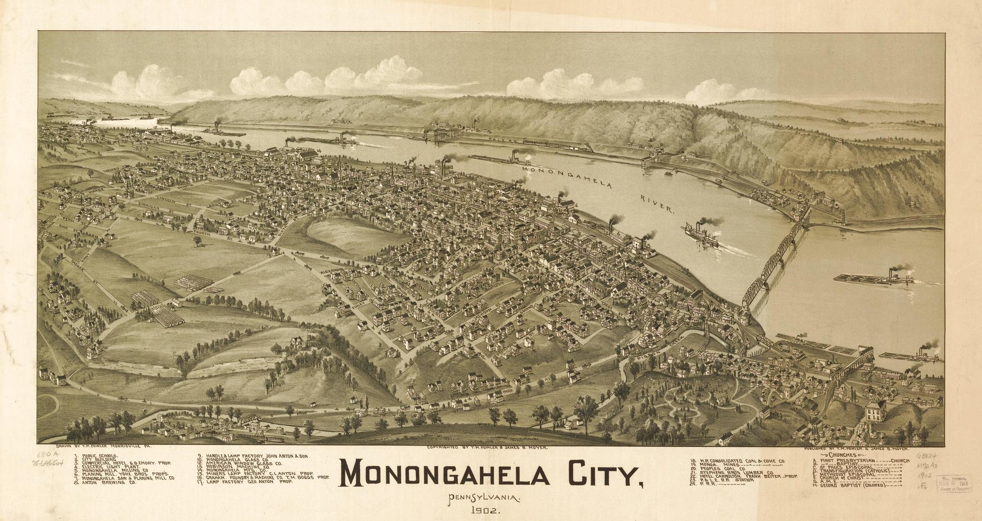 Monongahela City, Pennsylvania, 1902. (1902) – Historic Bird’s-Eye View Panorama Print