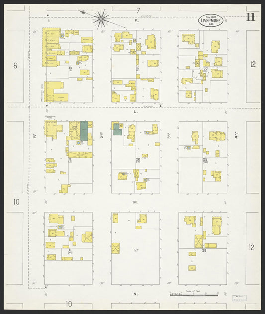 Sanborn Fire Insurance Map from Livermore, Alameda County, California (1907), Sheet #0011 - Historic Sanborn Fire Insurance Map Print, vintage old map wall art, antique decor, genealogy gift, California California map
