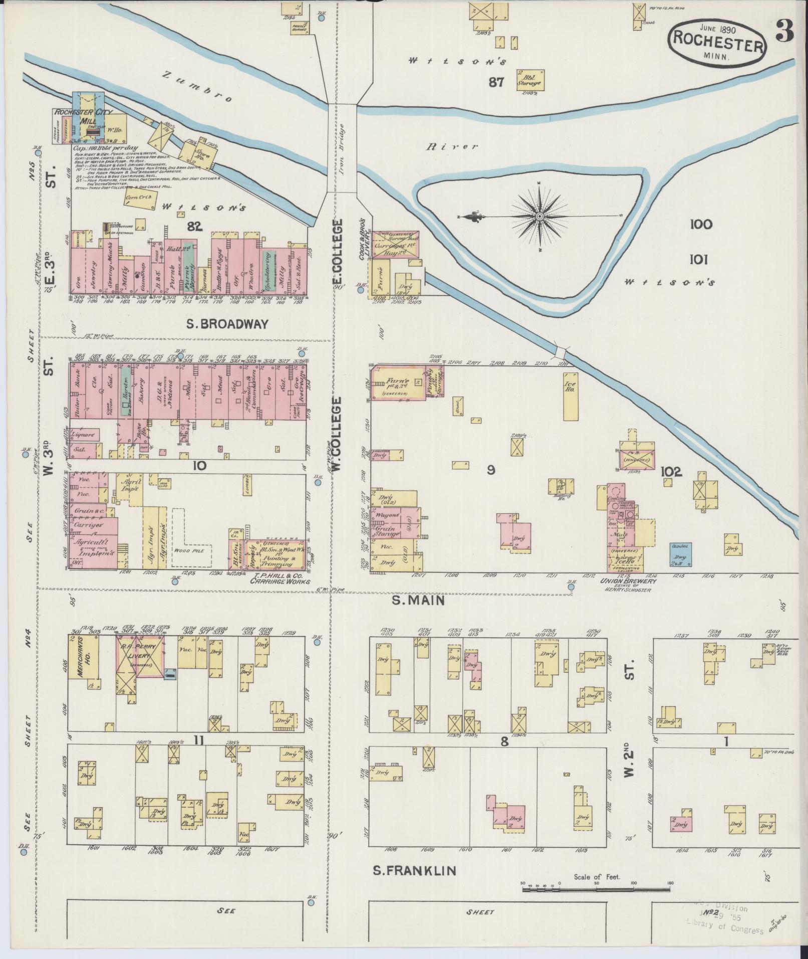 Sanborn Fire Insurance Map from Rochester, Olmsted County, Minnesota (1890), Sheet #0003 - Historic Sanborn Fire Insurance Map Print, vintage old map wall art, antique decor, genealogy gift, Minnesota Minnesota map