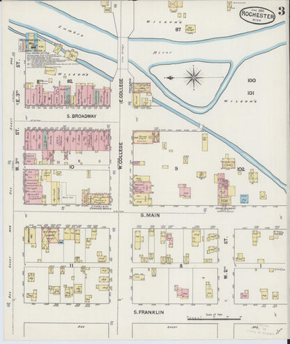Sanborn Fire Insurance Map from Rochester, Olmsted County, Minnesota (1890), Sheet #0003 - Historic Sanborn Fire Insurance Map Print, vintage old map wall art, antique decor, genealogy gift, Minnesota Minnesota map