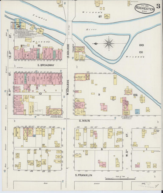 Sanborn Fire Insurance Map from Rochester, Olmsted County, Minnesota (1890), Sheet #0003 - Historic Sanborn Fire Insurance Map Print, vintage old map wall art, antique decor, genealogy gift, Minnesota Minnesota map