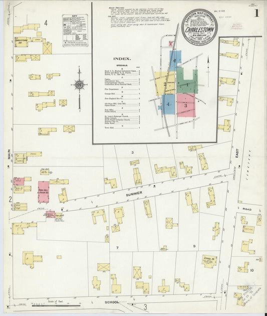 Sanborn Fire Insurance Map from Charlestown, Sullivan County, New Hampshire (1910), Sheet #0001 - Complete Map Set gallery image, historic Sanborn map, vintage wall art, New Hampshire New Hampshire