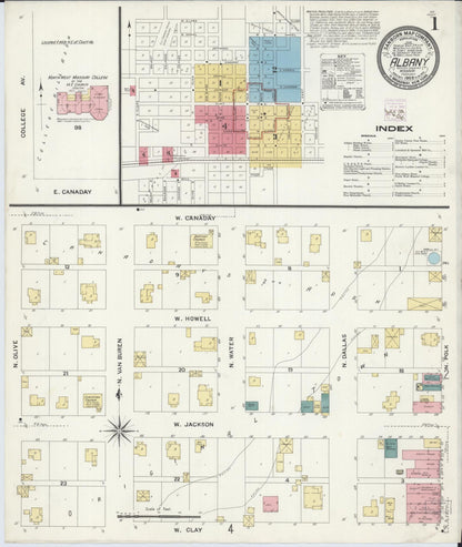 Sanborn Fire Insurance Map from Albany, Gentry County, Missouri (1909), Sheet #0001 - Complete Map Set gallery image, historic Sanborn map, vintage wall art, Missouri Missouri