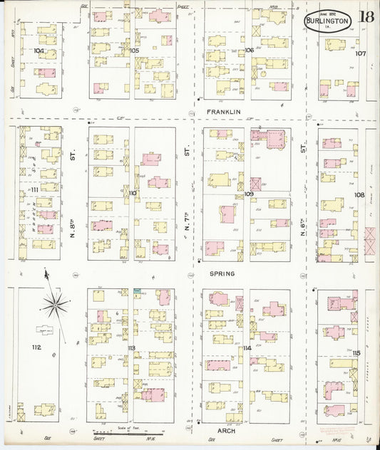 Sanborn Fire Insurance Map from Burlington, Des Moines County, Iowa (1892), Sheet #0018 - Historic Sanborn Fire Insurance Map Print, vintage old map wall art