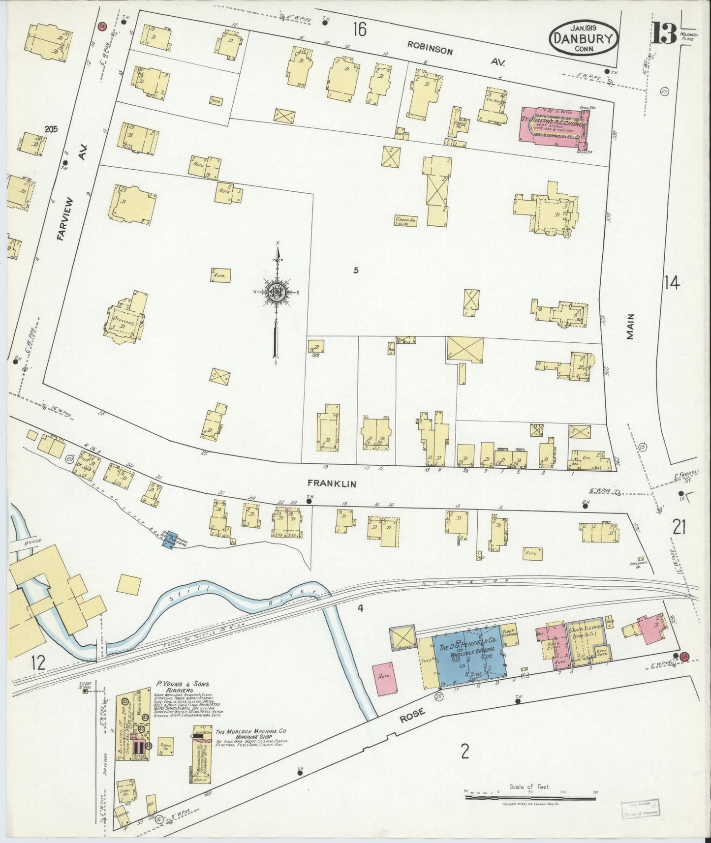 Sanborn Fire Insurance Map from Danbury, Fairfield County, Connecticut (1919), Sheet #0013 - Complete Map Set gallery image, historic Sanborn map, vintage wall art, Connecticut Connecticut