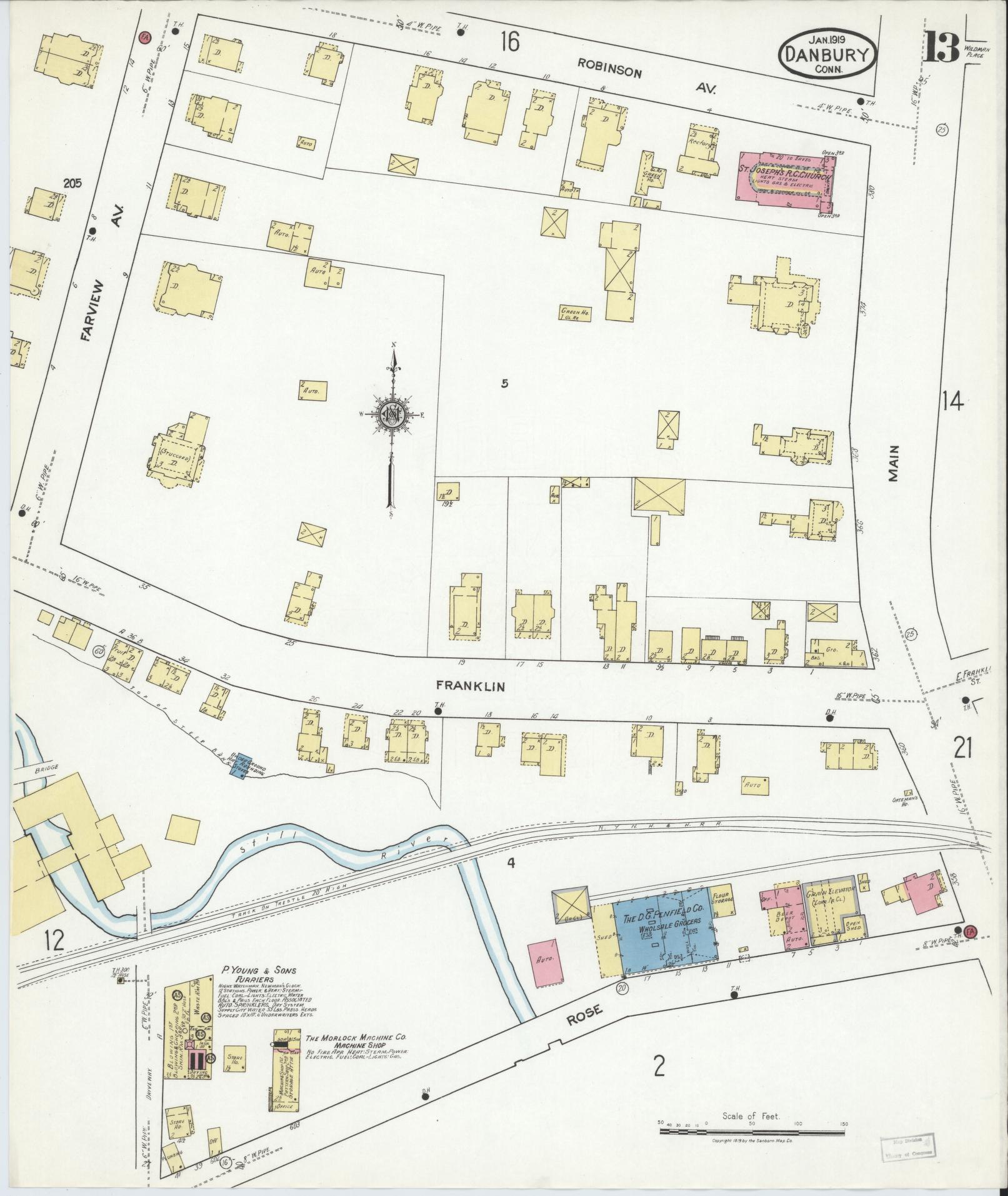 Sanborn Fire Insurance Map from Danbury, Fairfield County, Connecticut (1919), Sheet #0013 - Complete Map Set gallery image, historic Sanborn map, vintage wall art, Connecticut Connecticut