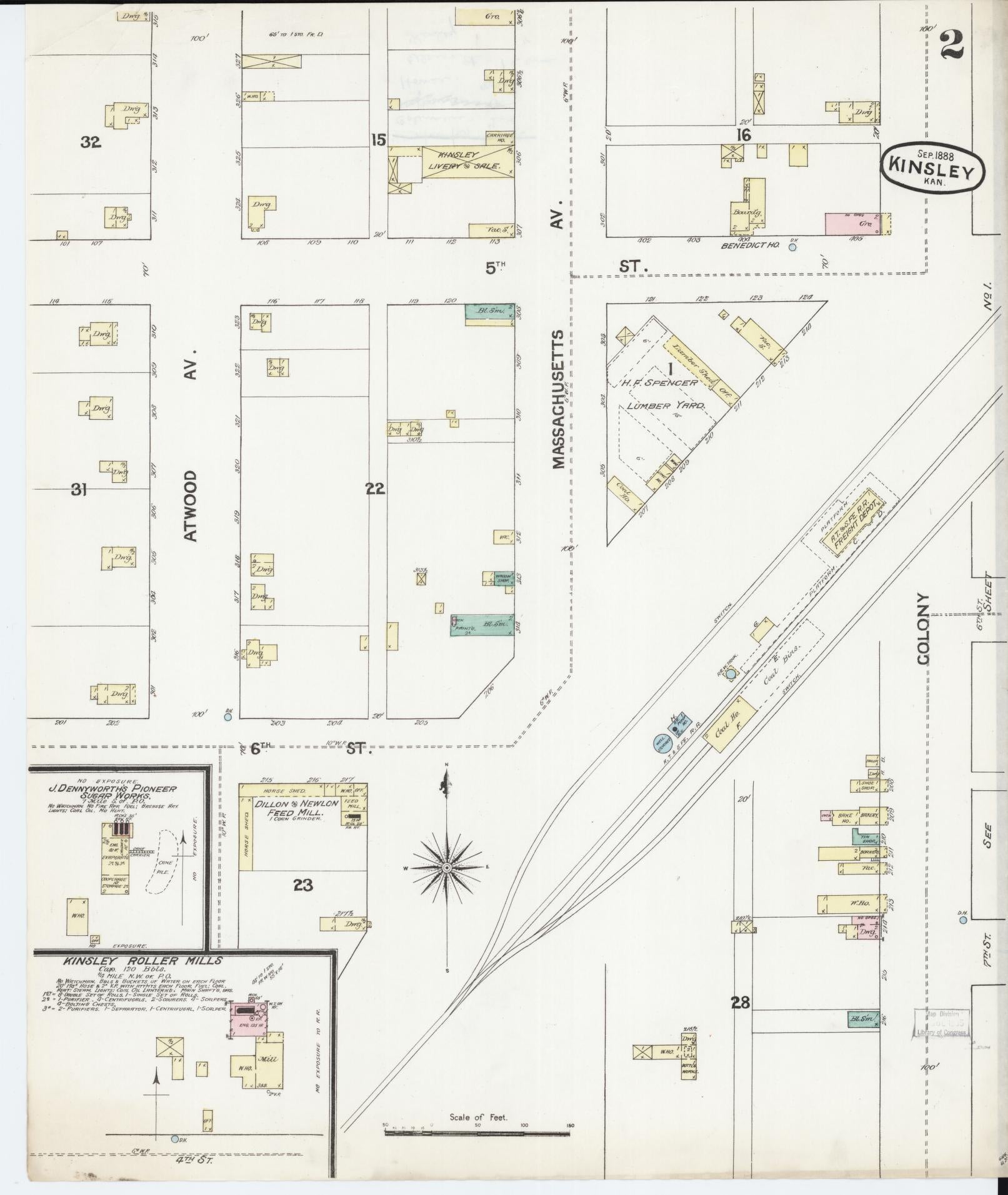 Sanborn Fire Insurance Map from Kinsley, Edwards County, Kansas (1888), Sheet #0002 - Historic Sanborn Fire Insurance Map Print, vintage old map wall art, antique decor, genealogy gift, Kansas Kansas map