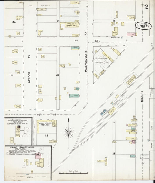 Sanborn Fire Insurance Map from Kinsley, Edwards County, Kansas (1888), Sheet #0002 - Historic Sanborn Fire Insurance Map Print, vintage old map wall art, antique decor, genealogy gift, Kansas Kansas map