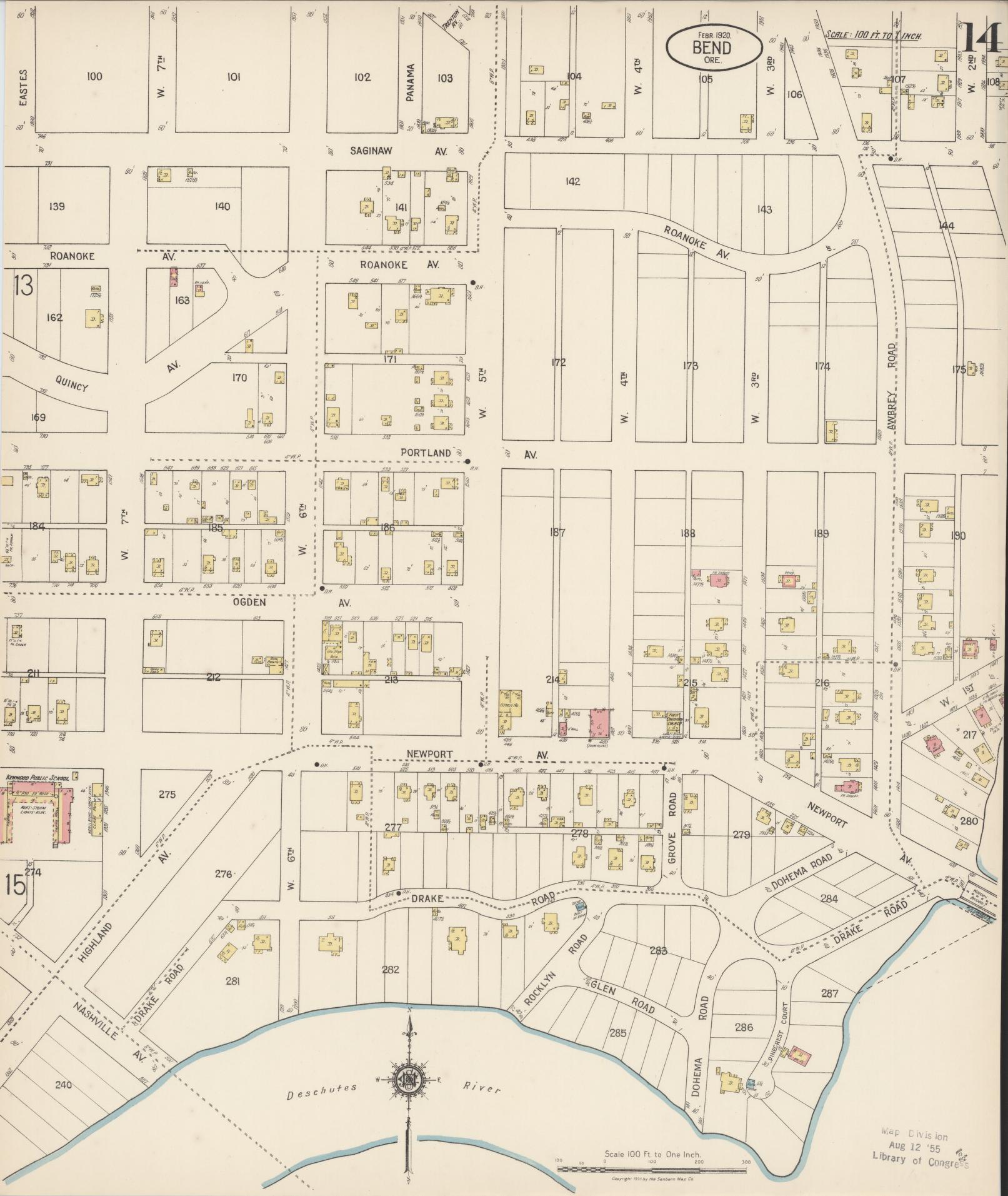 Sanborn Fire Insurance Map from Bend, Deschutes County, Oregon (1920), Sheet #0014 - Complete Map Set gallery image, historic Sanborn map, vintage wall art, Oregon Oregon