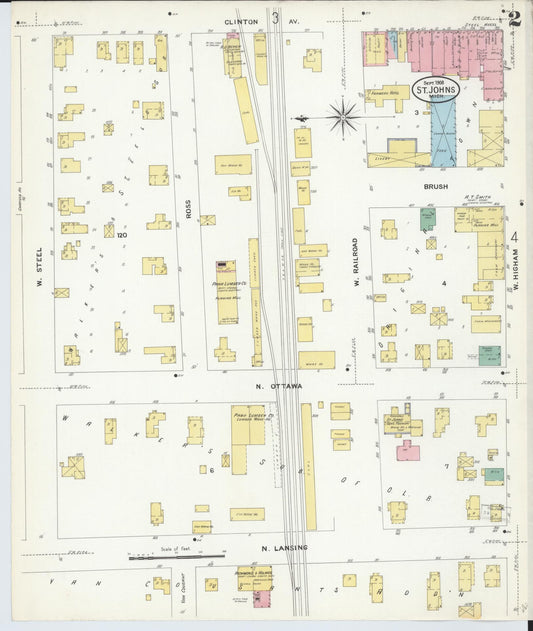 Sanborn Fire Insurance Map from Saint Johns, Clinton County, Michigan (1908), Sheet #0002 - Historic Sanborn Fire Insurance Map Print, vintage old map wall art, antique decor, genealogy gift, Michigan Michigan map