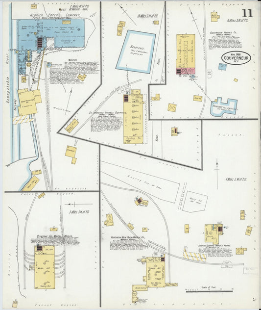 Sanborn Fire Insurance Map from Gouverneur, Saint Lawrence County, New York (1905), Sheet #0011 - Historic Sanborn Fire Insurance Map Print, vintage old map wall art, antique decor, genealogy gift, New York New York map