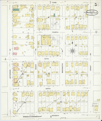 Sanborn Fire Insurance Map from Moundsville, Marshall County, West Virginia (1909), Sheet #0005 - Complete Map Set gallery image, historic Sanborn map, vintage wall art, West Virginia West Virginia