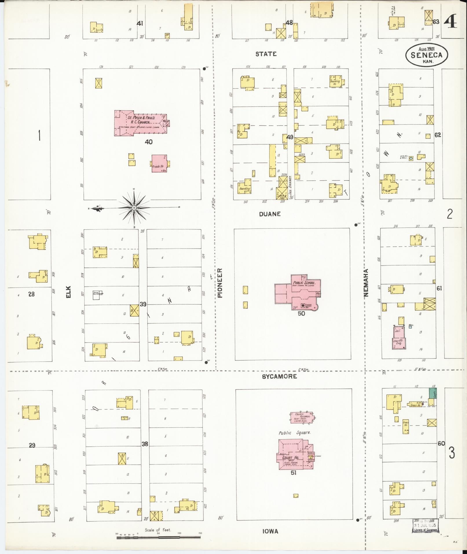 Sanborn Fire Insurance Map from Seneca, Nemaha County, Kansas (1901), Sheet #0004 - Complete Map Set gallery image, historic Sanborn map, vintage wall art, Kansas Kansas