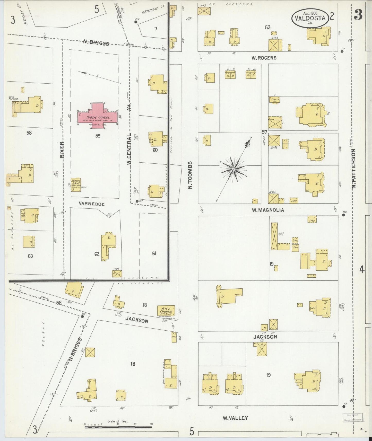 Sanborn Fire Insurance Map from Valdosta, Lowndes County, Georgia (1900), Sheet #0003 - Complete Map Set gallery image, historic Sanborn map, vintage wall art, Georgia Georgia