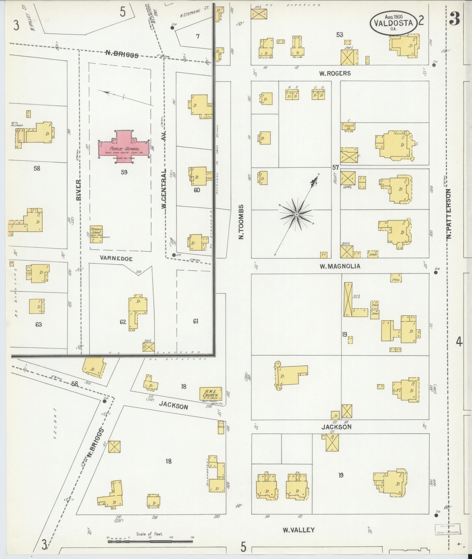 Sanborn Fire Insurance Map from Valdosta, Lowndes County, Georgia (1900), Sheet #0003 - Complete Map Set gallery image, historic Sanborn map, vintage wall art, Georgia Georgia