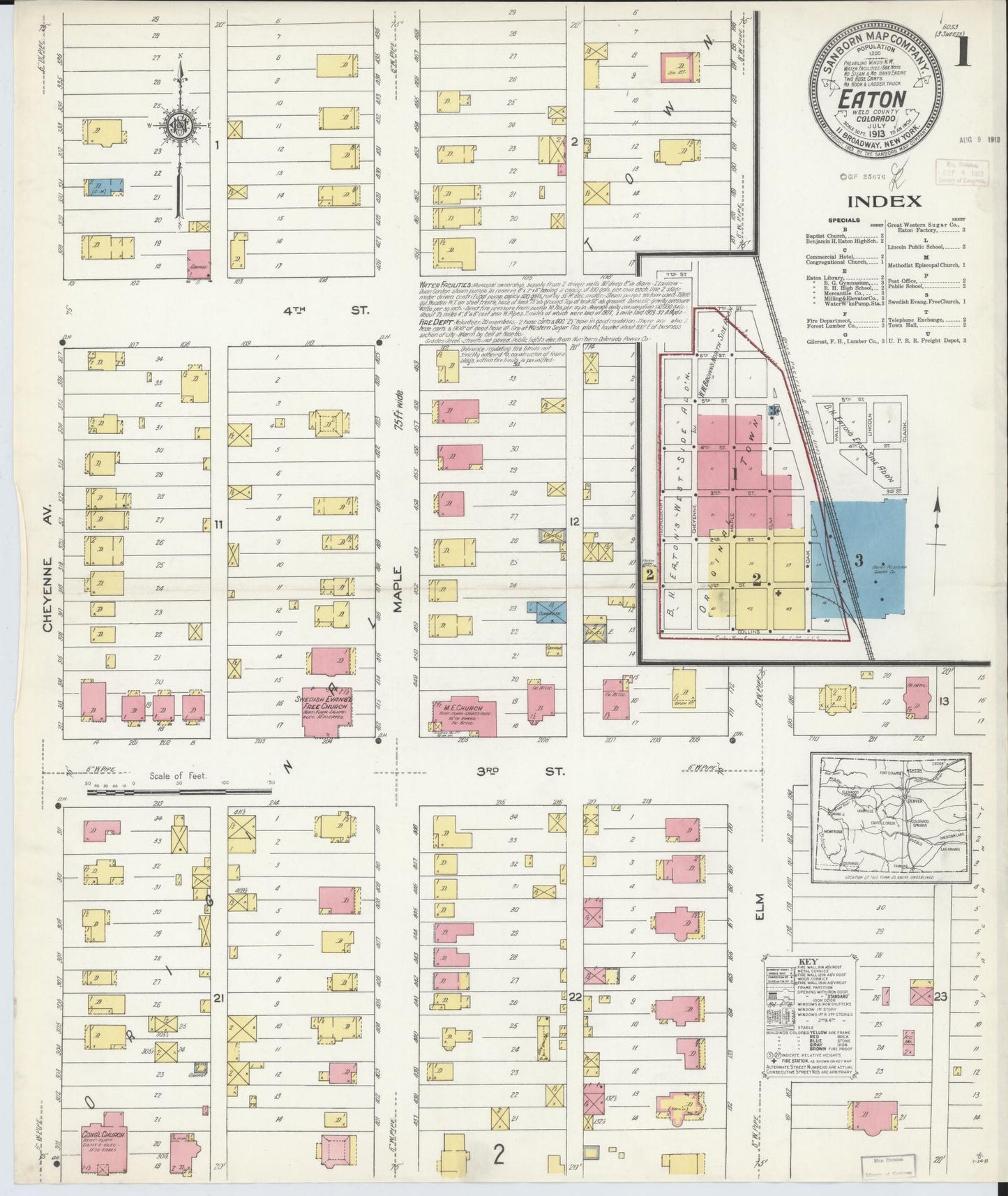 Sanborn Fire Insurance Map from Eaton, Weld County, Colorado (1913), Sheet #0001 - Historic Sanborn Fire Insurance Map Print, vintage old map wall art, antique decor, genealogy gift, Colorado Colorado map