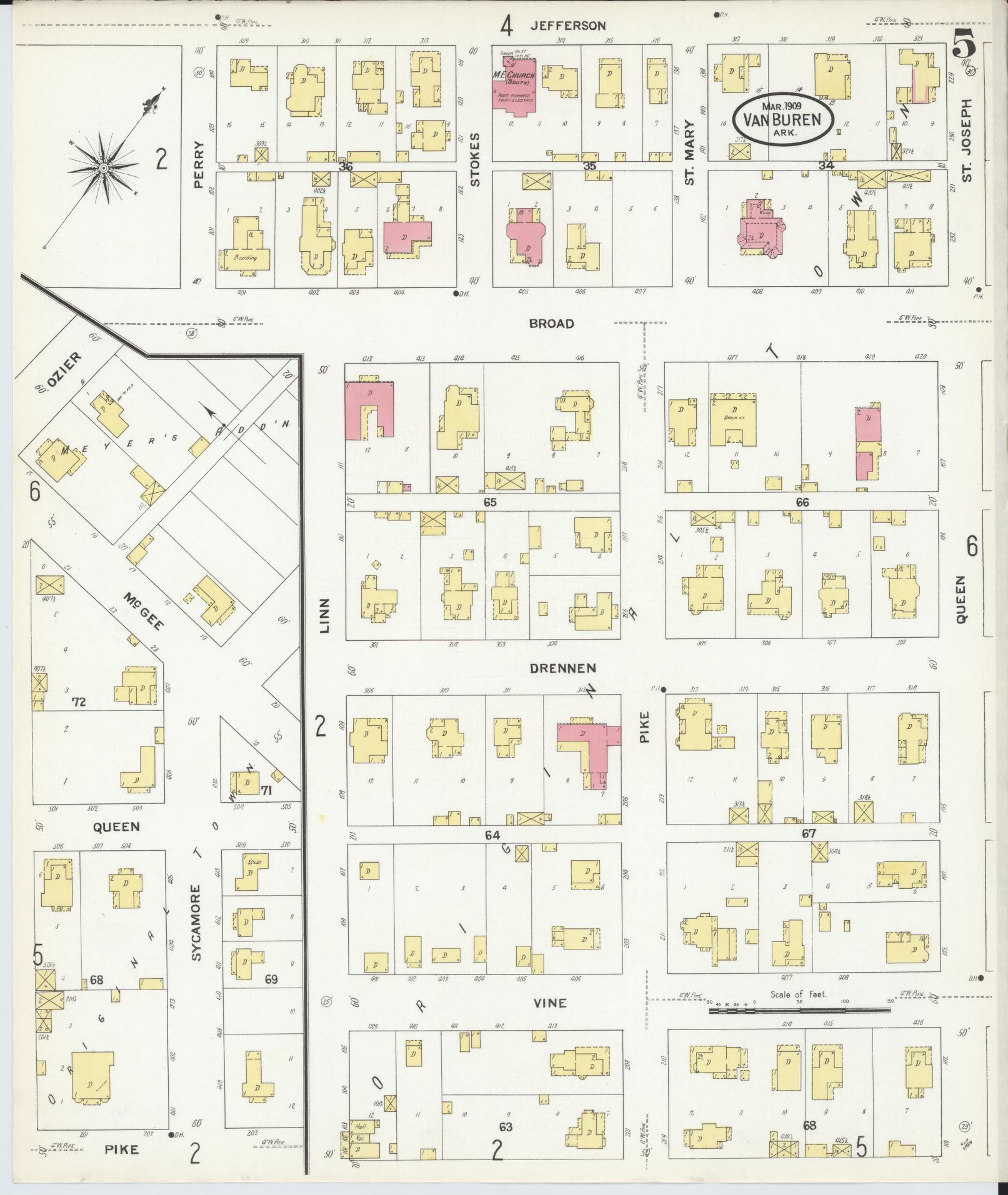 Sanborn Fire Insurance Map from Van Buren, Crawford County, Arkansas (1909), Sheet #0005 - Historic Sanborn Fire Insurance Map Print, vintage old map wall art, antique decor, genealogy gift, Arkansas Arkansas map