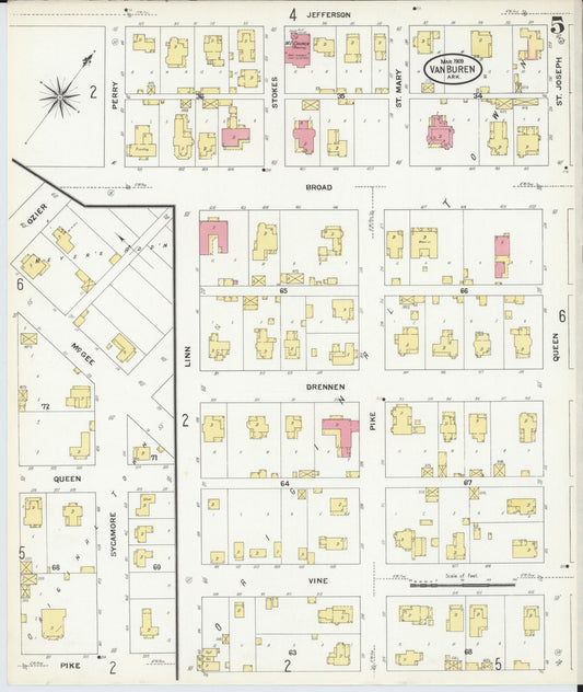 Sanborn Fire Insurance Map from Van Buren, Crawford County, Arkansas (1909), Sheet #0005 - Historic Sanborn Fire Insurance Map Print, vintage old map wall art, antique decor, genealogy gift, Arkansas Arkansas map