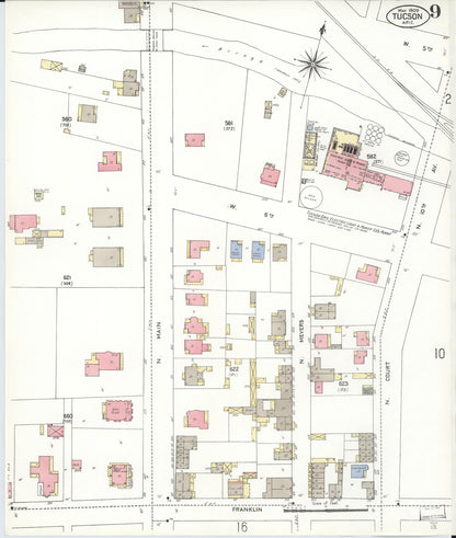Sanborn Fire Insurance Map from Tucson, Pima County, Arizona (1909), Sheet #0009 - Complete Map Set gallery image, historic Sanborn map, vintage wall art, Arizona Arizona