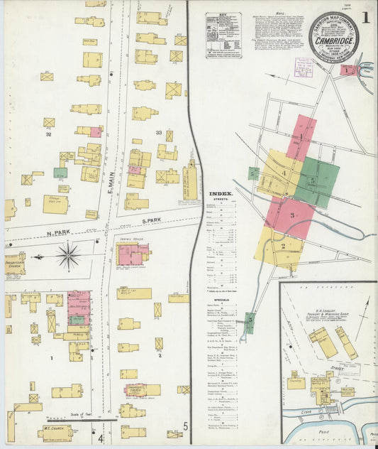 Sanborn Fire Insurance Map from Cambridge, Washington County, New York (1904), Sheet #0001 - Historic Sanborn Fire Insurance Map Print, vintage old map wall art, antique decor, genealogy gift, New York New York map