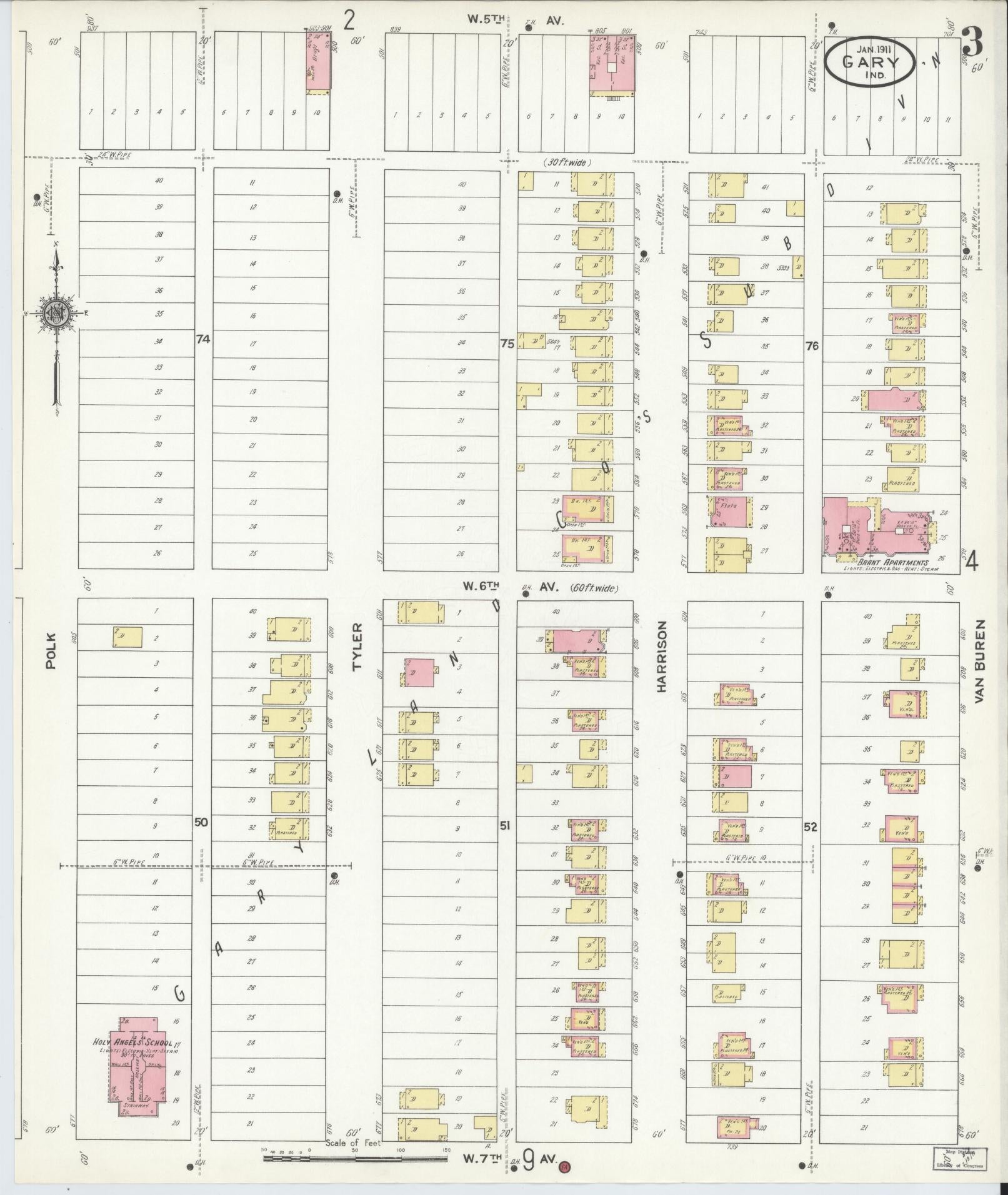 Sanborn Fire Insurance Map from Gary, Lake County, Indiana (1911), Sheet #0003 - Complete Map Set gallery image, historic Sanborn map, vintage wall art, Indiana Indiana