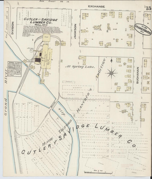 Sanborn Fire Insurance Map from Grand Haven, Ottawa County, Michigan (1883), Sheet #0015 - Historic Sanborn Fire Insurance Map Print, vintage old map wall art, antique decor, genealogy gift, Michigan Michigan map