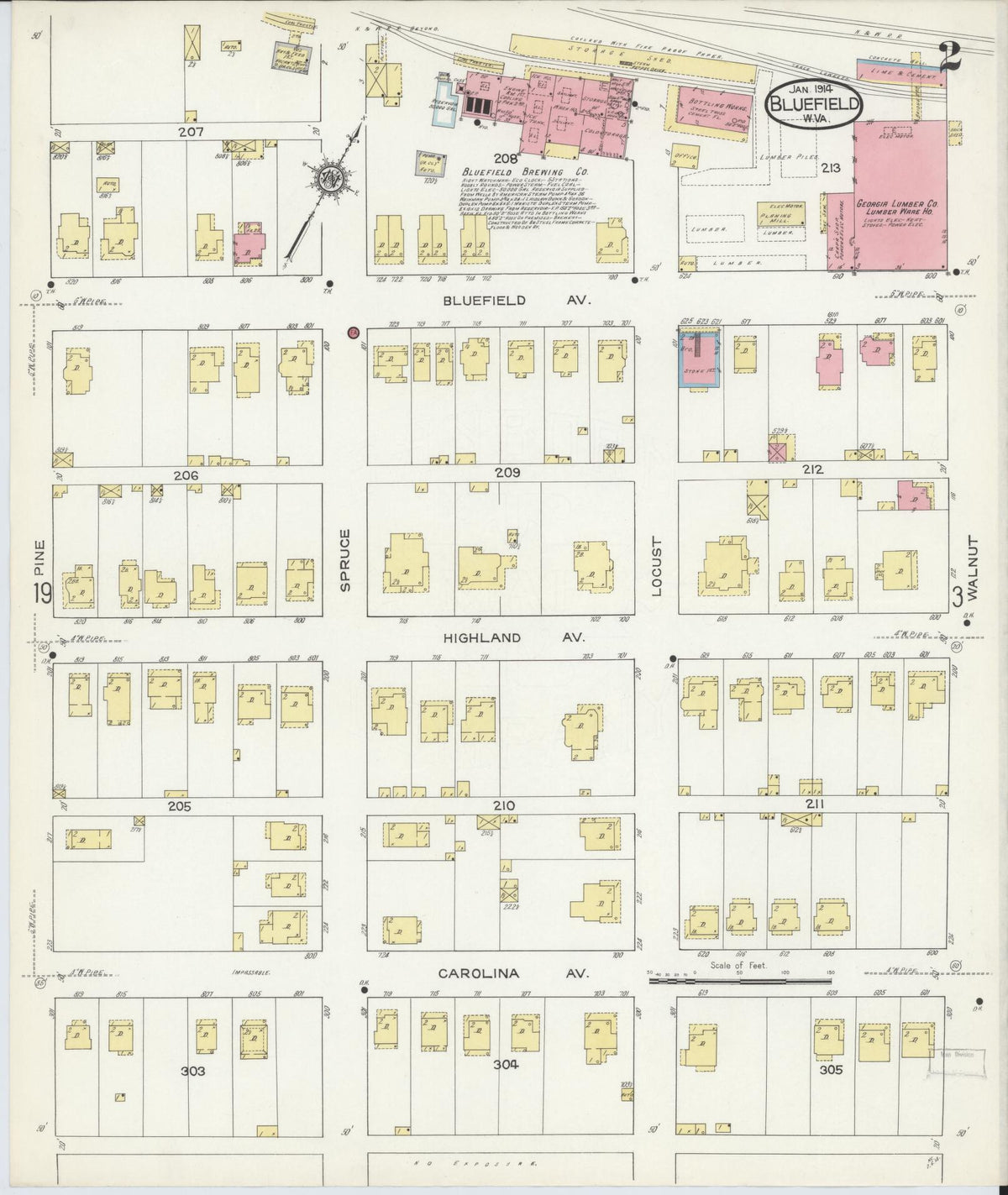 Sanborn Fire Insurance Map from Bluefield, Mercer County, West Virginia (1914), Sheet #0002 - Complete Map Set gallery image, historic Sanborn map, vintage wall art, West Virginia West Virginia