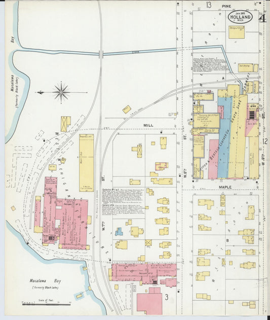 Sanborn Fire Insurance Map from Holland, Ottawa County, Michigan (1902), Sheet #0004 - Historic Sanborn Fire Insurance Map Print, vintage old map wall art, antique decor, genealogy gift, Michigan Michigan map