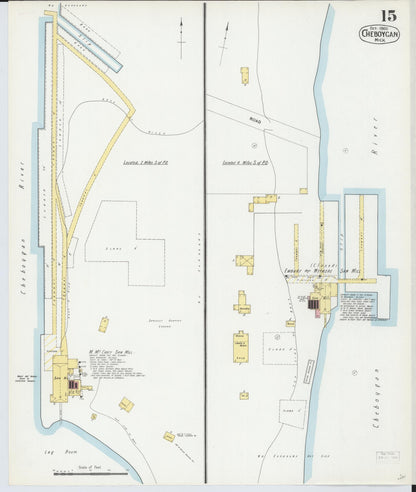 Sanborn Fire Insurance Map from Cheboygan, Cheboygan County, Michigan (1900), Sheet #0015 - Complete Map Set gallery image, historic Sanborn map, vintage wall art, Michigan Michigan