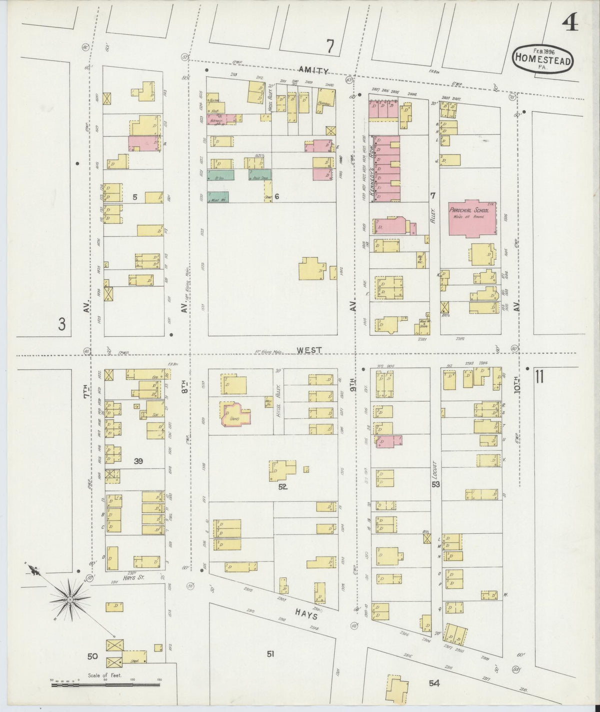 Sanborn Fire Insurance Map from Homestead, Allegheny County, Pennsylvania (1896), Sheet #0004 - Historic Sanborn Fire Insurance Map Print, vintage old map wall art, antique decor, genealogy gift, Pennsylvania Pennsylvania map