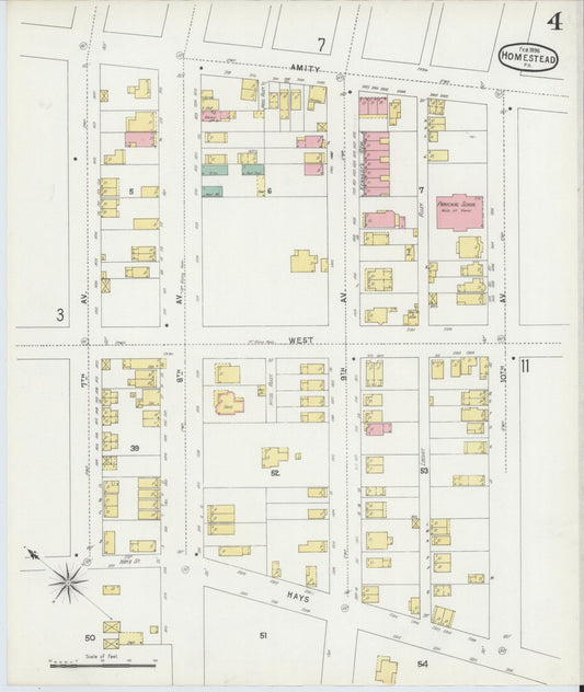 Sanborn Fire Insurance Map from Homestead, Allegheny County, Pennsylvania (1896), Sheet #0004 - Historic Sanborn Fire Insurance Map Print, vintage old map wall art, antique decor, genealogy gift, Pennsylvania Pennsylvania map