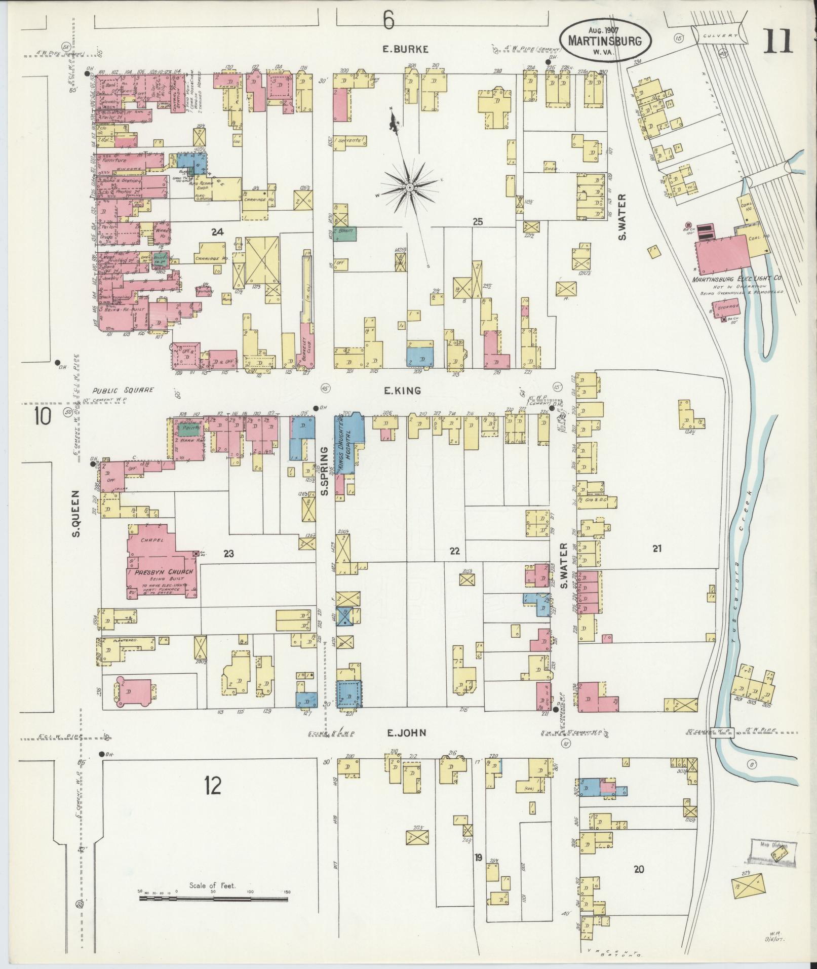 Sanborn Fire Insurance Map from Martinsburg, Berkeley County, West Virginia (1907), Sheet #0011 - Complete Map Set gallery image, historic Sanborn map, vintage wall art, West Virginia West Virginia