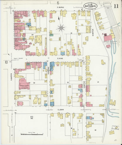 Sanborn Fire Insurance Map from Martinsburg, Berkeley County, West Virginia (1907), Sheet #0011 - Complete Map Set gallery image, historic Sanborn map, vintage wall art, West Virginia West Virginia