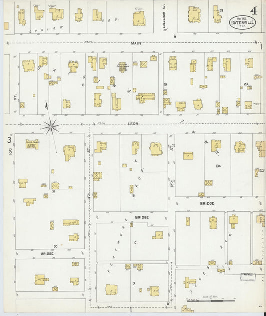 Sanborn Fire Insurance Map from Gatesville, Coryell County, Texas (1902), Sheet #0004 - Historic Sanborn Fire Insurance Map Print, vintage old map wall art, antique decor, genealogy gift, Texas Texas map